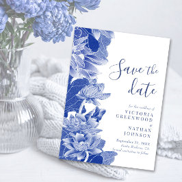 Chinoiserie Blue White Lotus Floral Save the Date