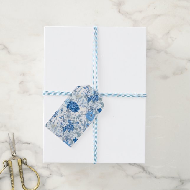Chinoiserie Blue Wild Flower Gift Etiqueta (Con cuerda)