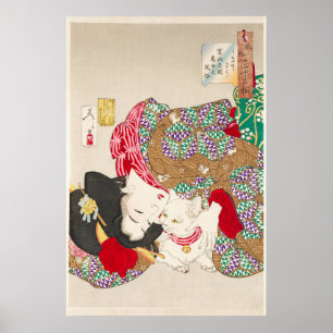 Chinoiserie Dama Japonesa y Gato Arte Kimono
