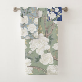 Chinoiserie Floral Bird Sage Green Dusty Blue Nava