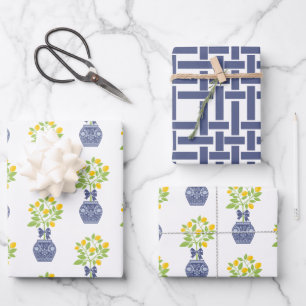 Chinoiserie Lemon Tree Gift Hojas de envolvimiento