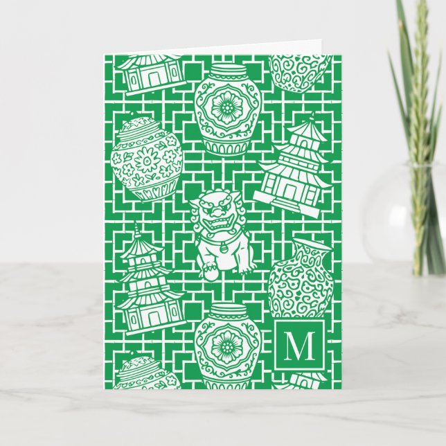 Chinoiserie Pagoda – Green Preppy Asian Garden (Anverso)