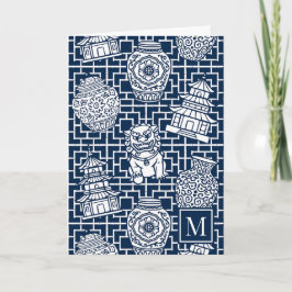 Chinoiserie Pagoda – Navy Preppy Asian Garden