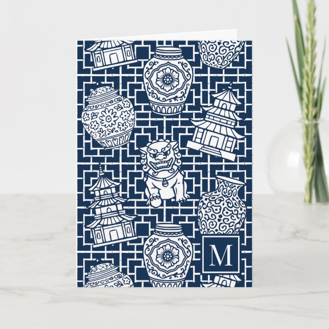 Chinoiserie Pagoda – Navy Preppy Asian Garden (Anverso)