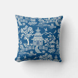 Chinoiserie Pagoda Royal Blue Cojín decorativo