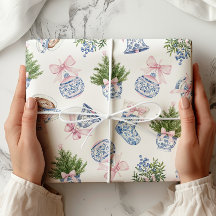Chinoiserie Preppy Bow Navidades envolver papel