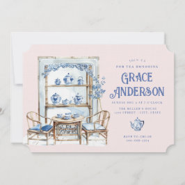 Chinoiserie rosa y azul Té de Bamboo Invitación