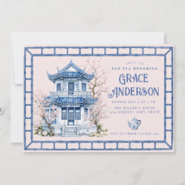 Chinoiserie rosa y azul Té de Bamboo Invitación