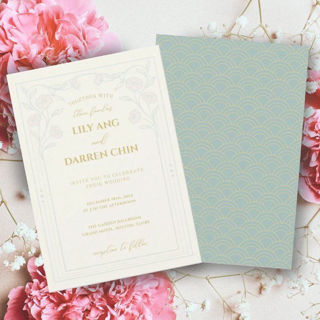 CHINOISERIE VERDE SAGE INVITACIÓN DE BODA VERDE (Subido por el creador)