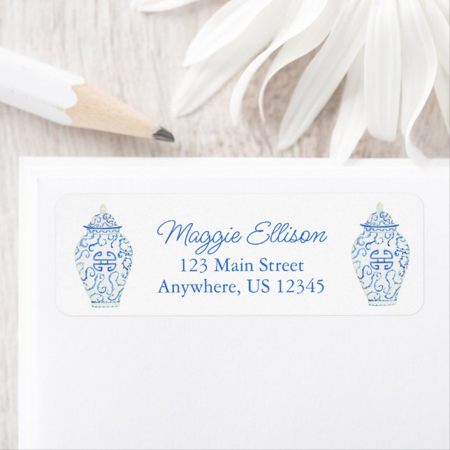 Chinoiserie Watercolor Ginger Jar Gift Pegatinas (In situ)