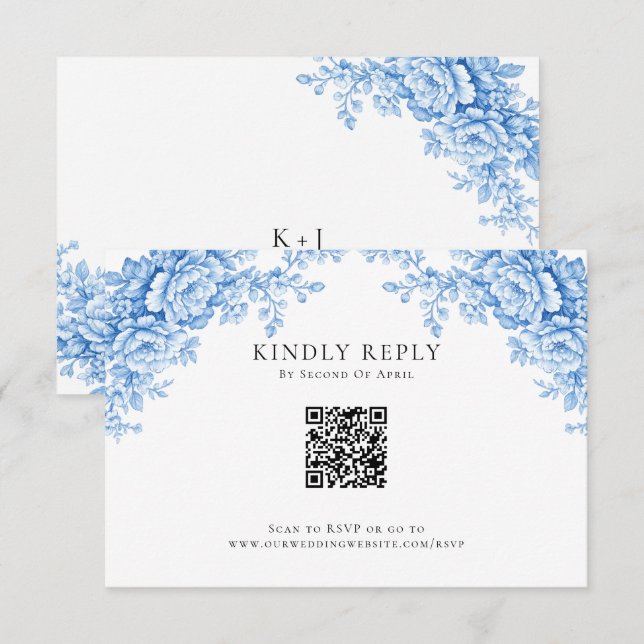 Chinoiserie Wedding Minimal Monogram RSVP QR Code (Anverso / Reverso)