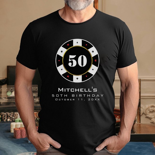 Chip de póquer 50.ª fiesta de cumpleaños Camiseta  (Poker Chip 50th Birthday Party Black T-Shirt
)