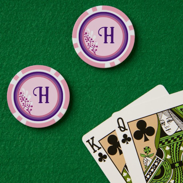 Chip de póquer - Floral Añadir su inicial - (Mesa de Poker (Doble))