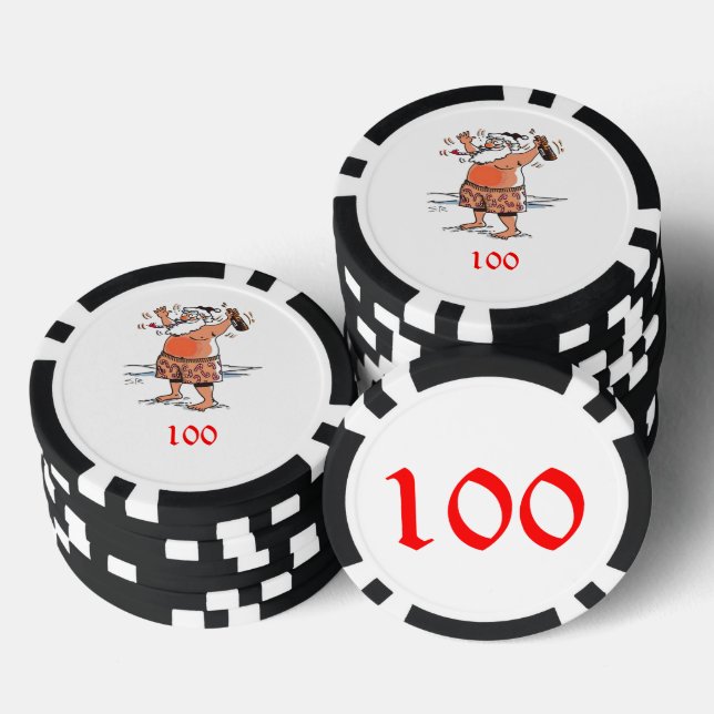 Chip de póquer rayado de 100 rayas negro de Santa  (Pila)