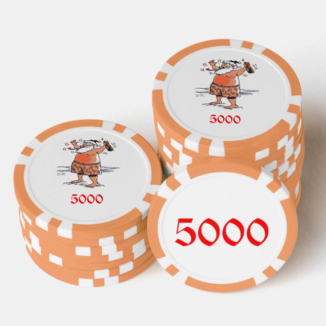 Chip de póquer rayado Drunk Santa naranja 5000 (Pila)