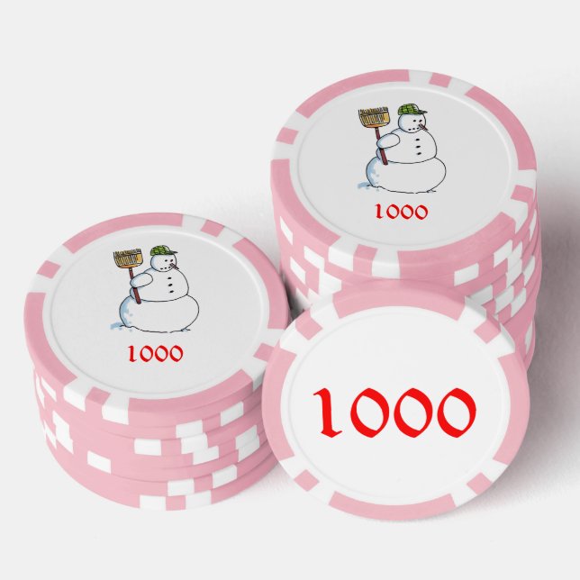 Chip de póquer rayado rosa de Snowman Broom 1000 (Pila)