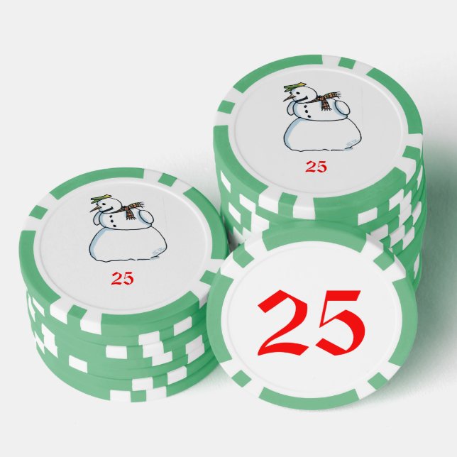 Chip de póquer rayado verde Snowman 25 (Pila)