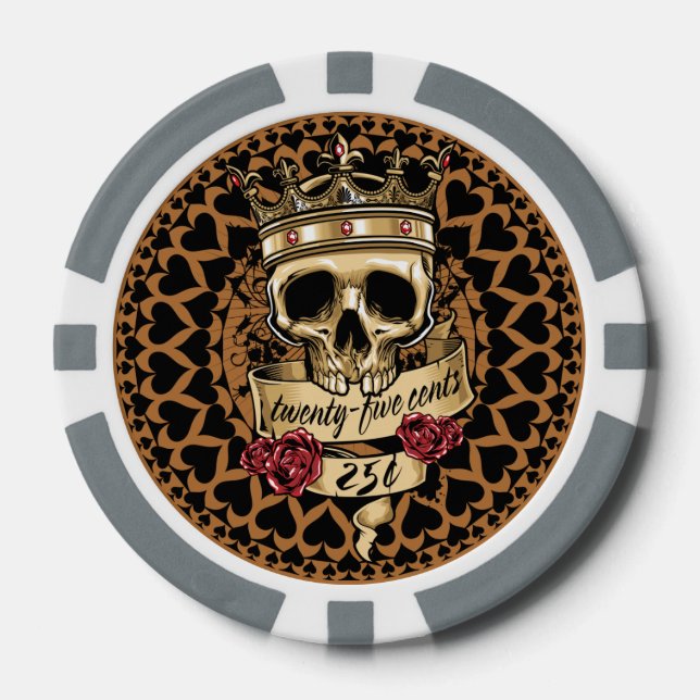 Chip de póquer Skull y Rosas - 25 centavos (Anverso)