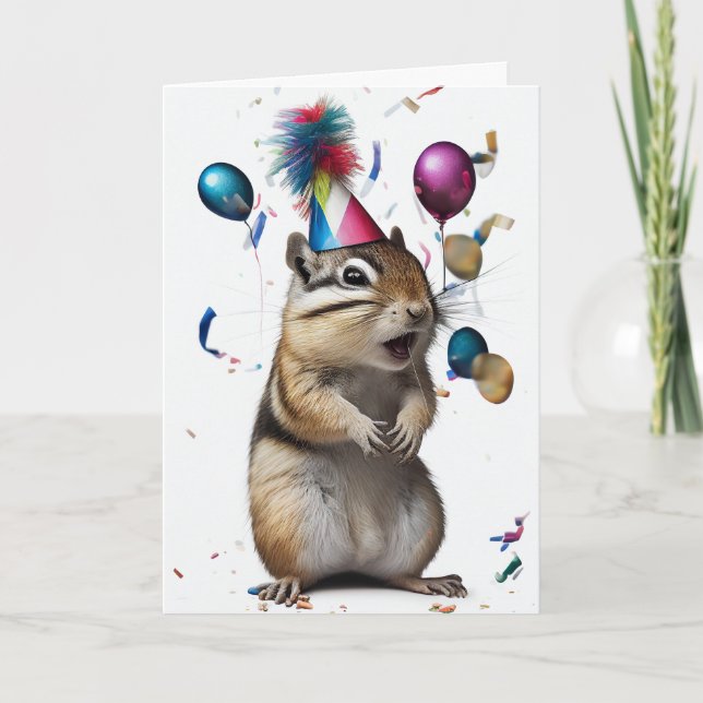 Chipmunk con tarjeta de saludo Gorra Fiesta (Anverso)
