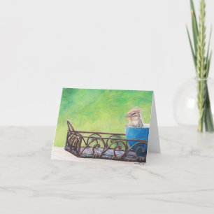 Chipmunk en Blue Bowl Tarjeta de Nota de Arte Anim