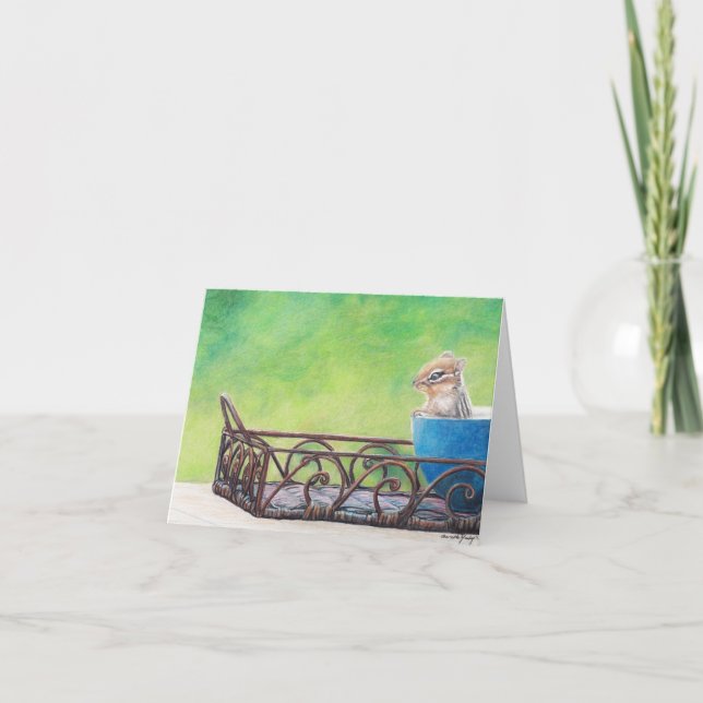 Chipmunk en Blue Bowl Tarjeta de Nota de Arte Anim (Anverso)