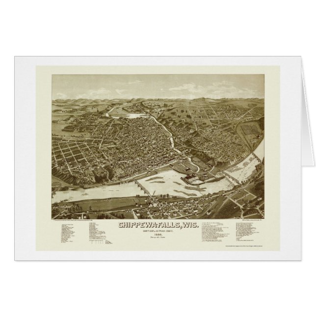 Chippewa Falls, mapa panorámico de los WI - 1886 (Anverso (Horizontal))