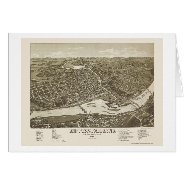 Chippewa Falls, mapa panorámico de los WI - 1886 (Anverso (Horizontal))