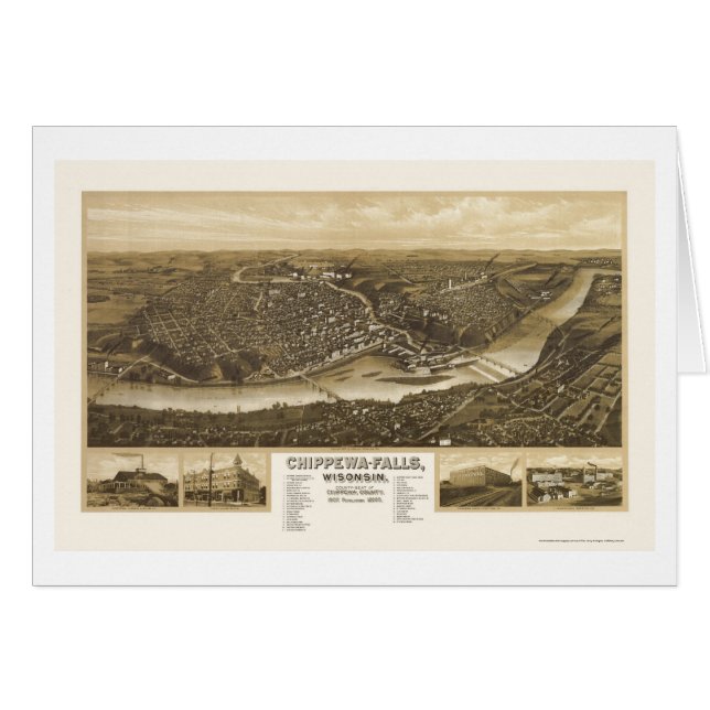 Chippewa Falls, mapa panorámico de los WI - 1907 (Anverso (Horizontal))