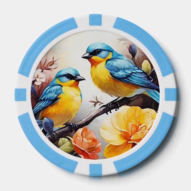 Chips de póquer - Aves de amor azules (Anverso)