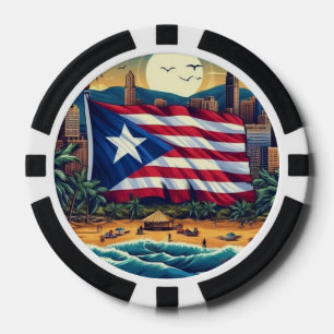 Chips de póquer con bandera de Puerto Rico sobre p
