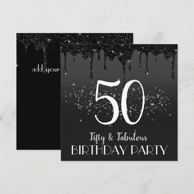 chispa negra falsa invitación de cumpleaños 50 (Anverso / Reverso)
