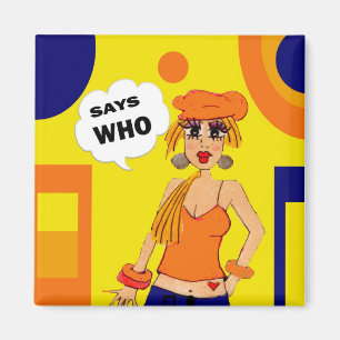 Chistoso, imán de la actitud del chica del dibujo