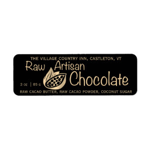 Chocolate artesano crudo de oro en etiqueta de pro