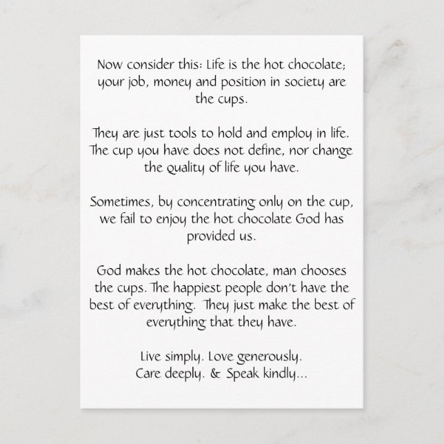 Chocolate caliente de Dios - postal (Anverso)