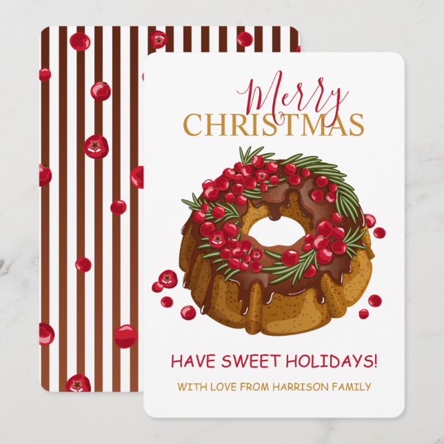 Chocolate Cranberry Bundt Pastel Feliz Navidad (Anverso / Reverso)