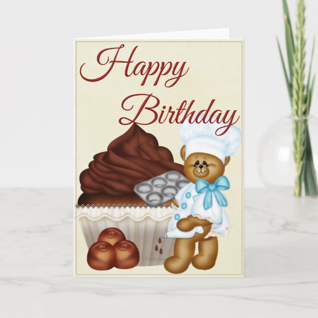 Chocolate Cupcake Bear Baker tarjeta de cumpleaños (Anverso)