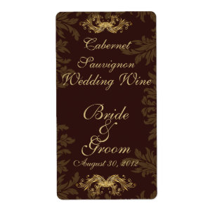 Chocolate Damask 2 Boda Etiqueta de vino