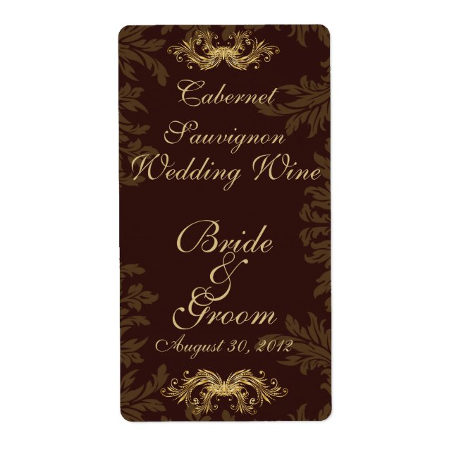 Chocolate Damask 2 Boda Etiqueta de vino (Frente)