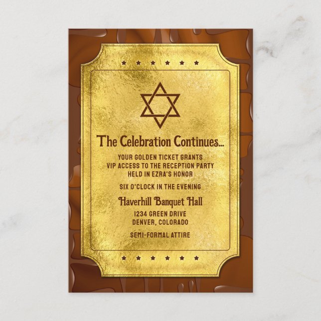 Chocolate Golden Ticket Bar Mitzvah Recepción (Anverso)