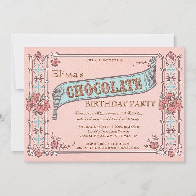 Chocolate invitación a fiesta de chocolate Vintage (Anverso)