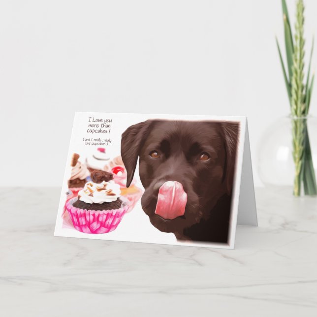 Chocolate Lab I Love You Card - Tarjeta de pastele (Anverso)