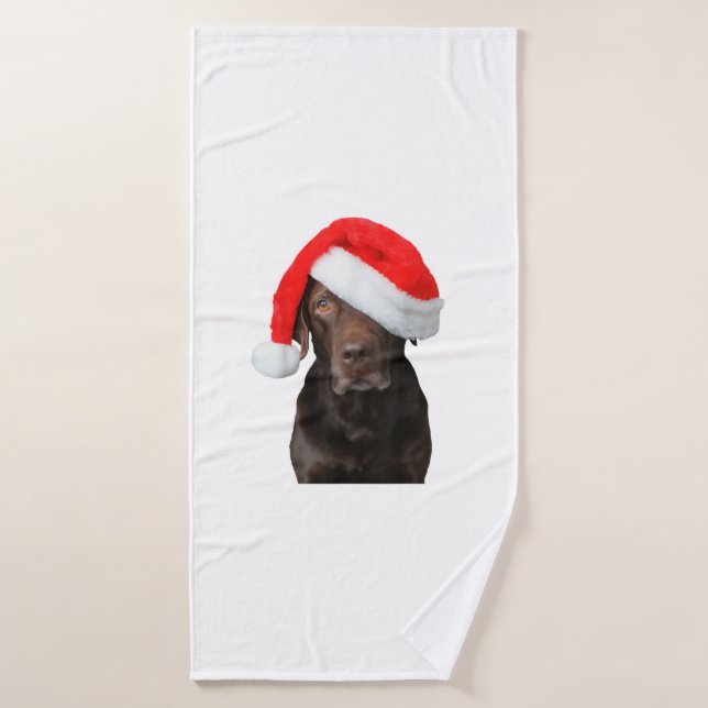 Chocolate Lab Imagen de Santa Hat Cute Dog Navidad (Toalla de baño)