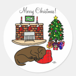 Chocolate Labrador recupera pegatinas navideñas