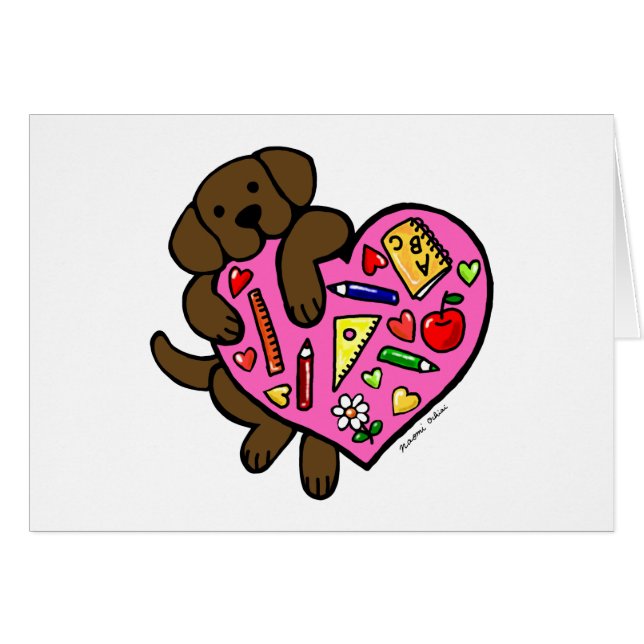 Chocolate Labrador y dibujo animado del corazón (Anverso (Horizontal))