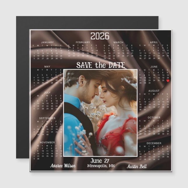 Chocolate Luxury Satin Save Date Engaged Couple (Anverso/Reverso)
