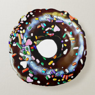 Chocolate Sprinkle Donut Doble Lado Almohada redon