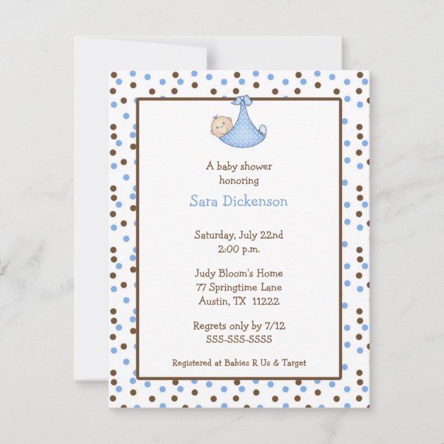 Chocolate y Blue Dot Baby Boy Invitación a la duch (Anverso)