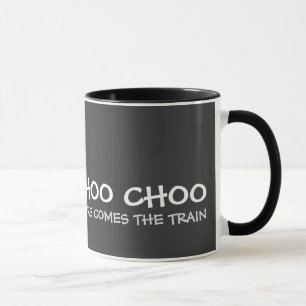"Choo Choo aquí viene taza roja/negra del tren"