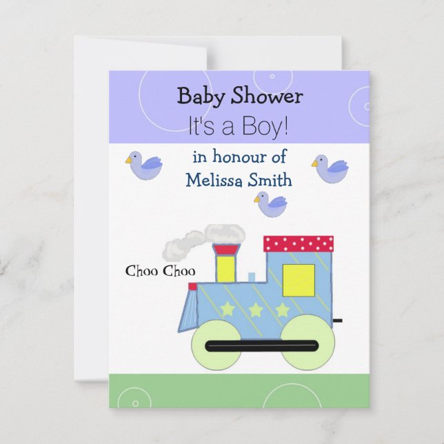 Choo Choo Train Baby Boy Invitación (Anverso)