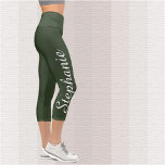 CHOOSE YOUR COLOR custom yoga capri leggings<br><div class="desc">CHOOSE YOUR COLOR custom yoga capri leggings! Printed edge to edge, with your name in large white script up one leg! Sample is hunter green, but you can easily customize to color of your choice, "create your own". Also easy to change or delete example text. All Rights Reserved © 2020...</div>